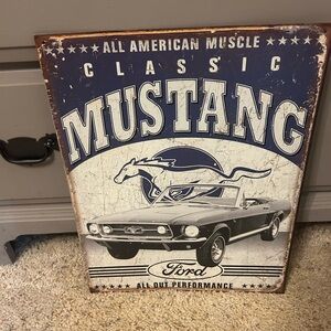 Ford Mustang Classic Wall Decor Sign - Blue and White